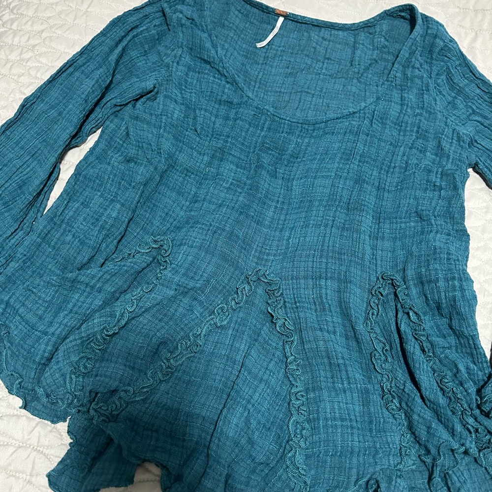 Free People Teal Textured Tunic